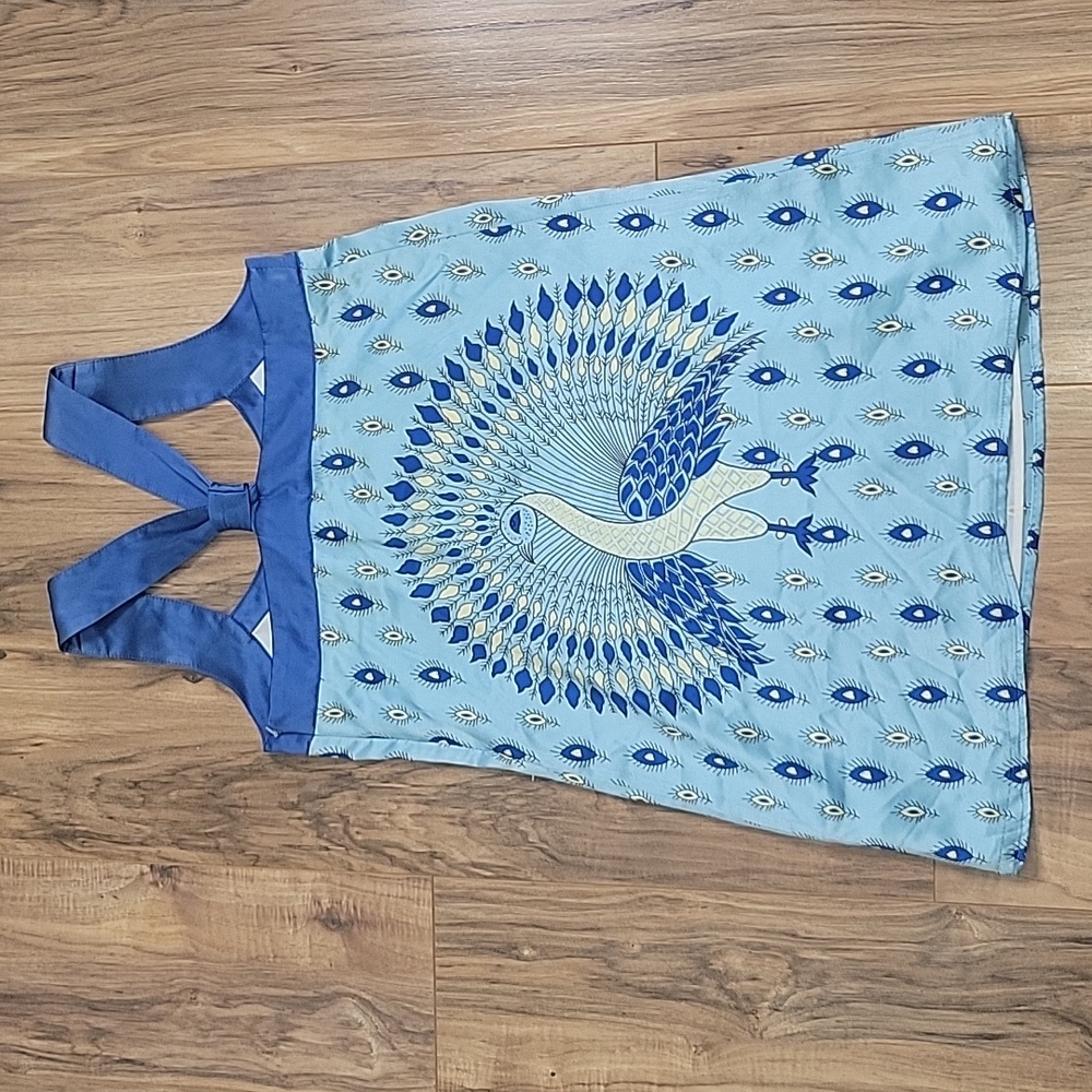Voom by Joy Han Blue Peacock  Silk Tank Style Dress - Picture 10 of 15